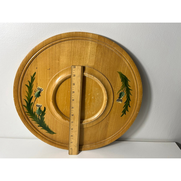 Vintage Wooden Hand Painted Thistle Design Serving Tray Plate Beauty in Wood - Picture 2 of 4
